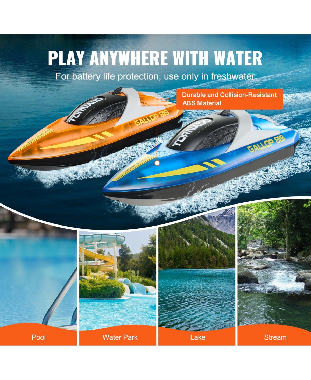Sugift 2-Pack Rc Speed Boats with Led Lights in Blue & Orange