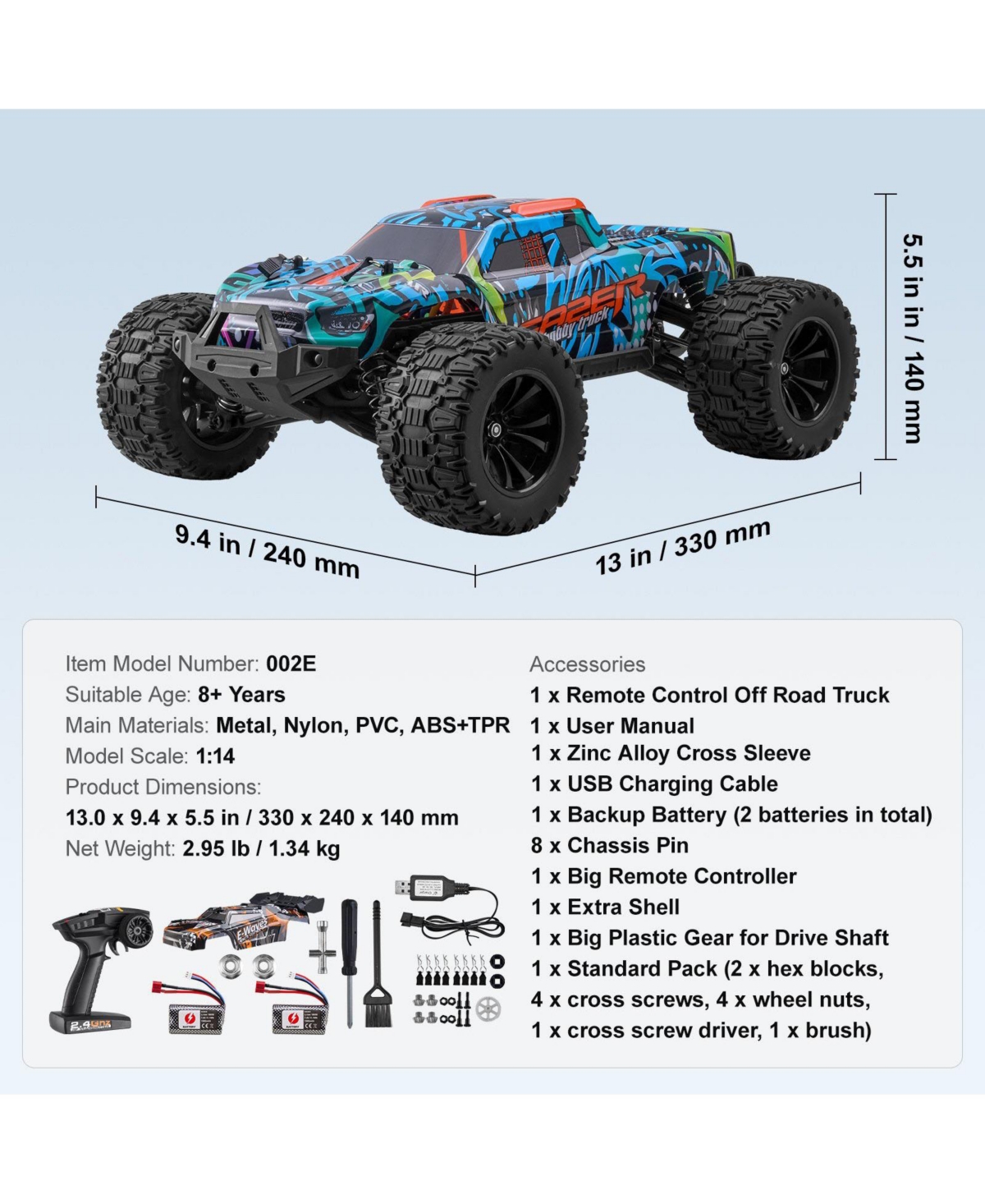 Sugift 1:14 Scale Rc Car with Extra Body Shell & 42 km/h Speed