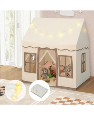 Toddler Large Playhouse with Star String Lights-Brown