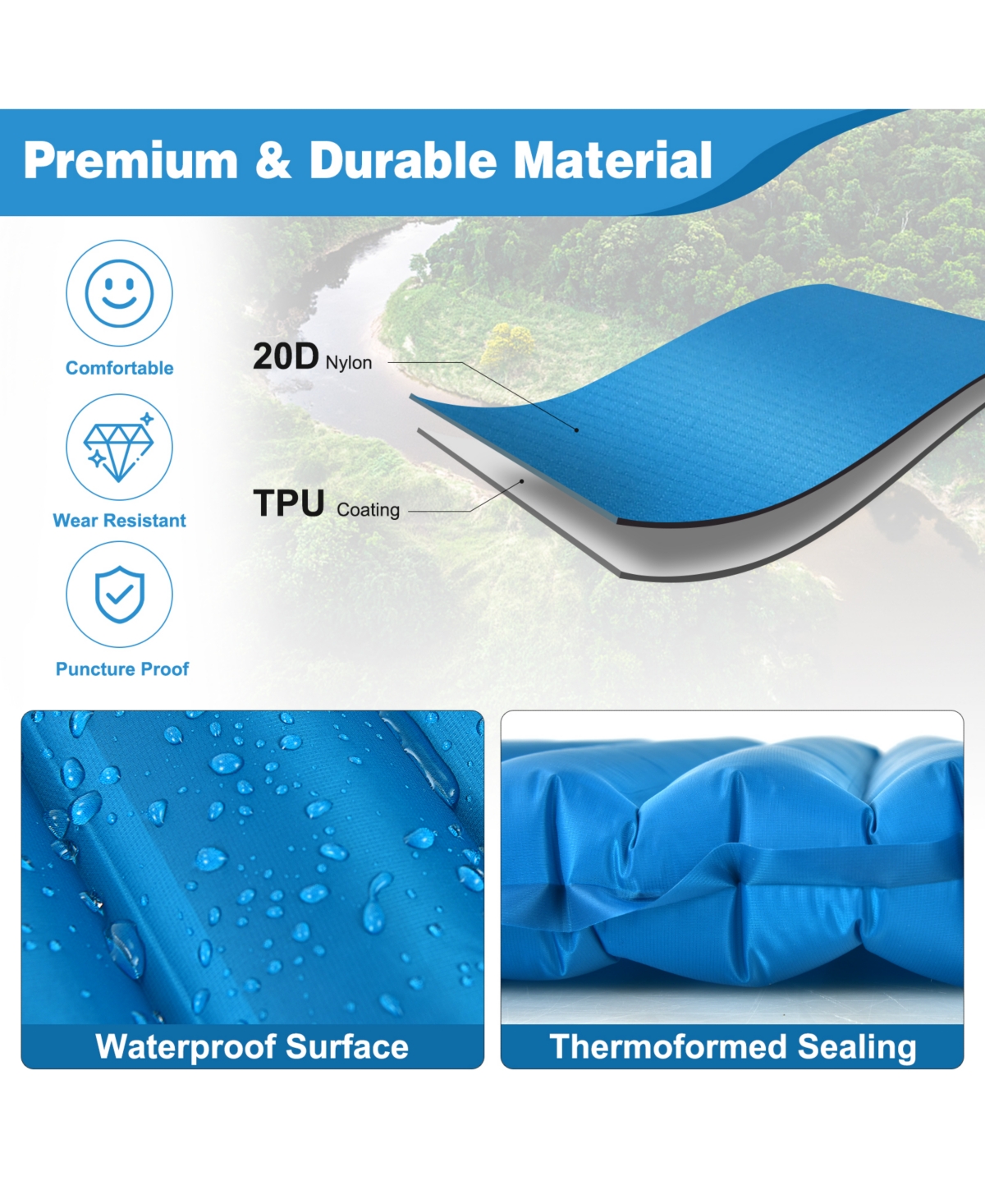 Skonyon 3 Inch Thick Inflatable Waterproof Camping Sleeping Pad