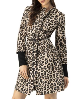 Women's Ribbed-Cuff Long Animal Print Coat