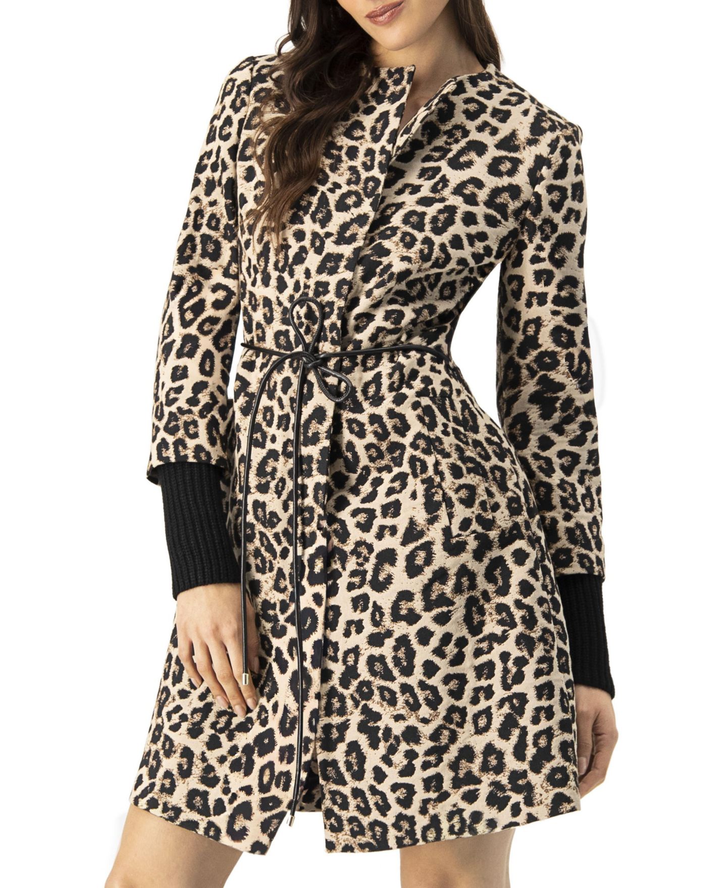 Женское пальто Ivonne Ribbed-Cuff Long Animal Print, цвет: Бежевый — фото 1