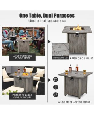 28 Inch 40000 BTU Square Fire Pit Table with Lid and Lava Rocks