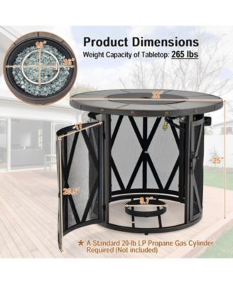32 Inch 30000 BTU Fire Pit Table with Fire Glasses and PVC Cover