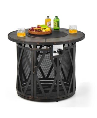 32 Inch 30000 BTU Fire Pit Table with Fire Glasses and PVC Cover