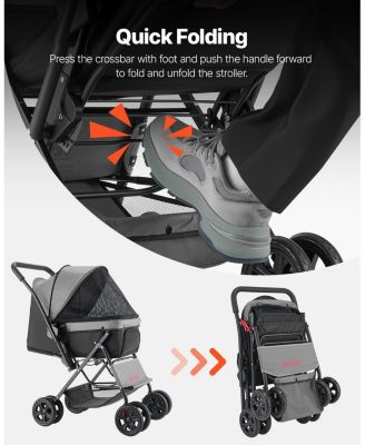Pet Stroller 44 LB Foldable 4-Wheel Dog Stroller with Reversible Handle