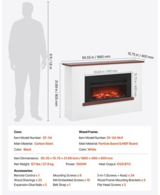 65.5" Freestanding Electric Fireplace Stove Heater with Mantel 1500W