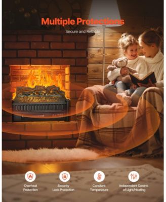 Electric Fireplace Log 20" Insert Heater with Remote 24H Timer Black