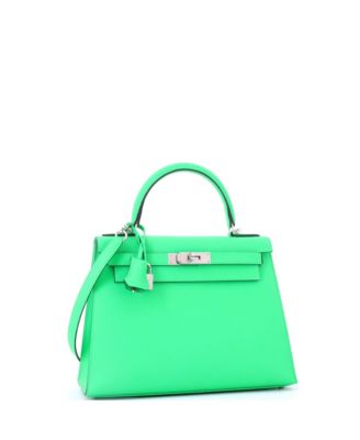  Kelly 28 Handbag Green Epsom with Palladium Hardware
