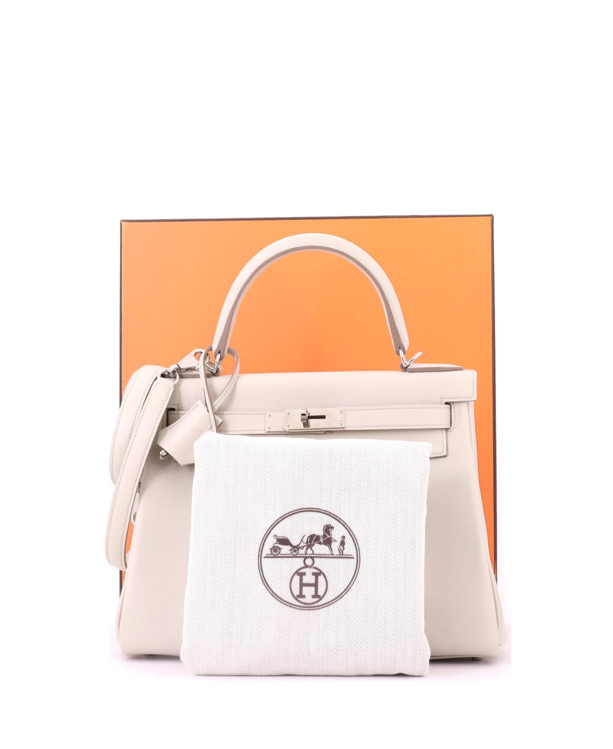 Pre-Owned HERMES Kelly 28 Handbag Light Evercolor with Palladium Hardware