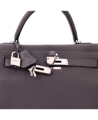 Kelly 28 Handbag Grey Clemence with Palladium Hardware