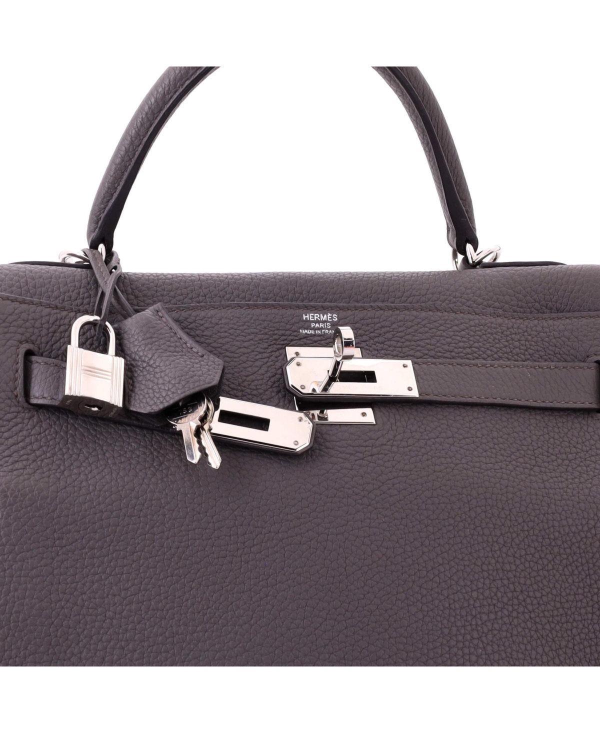 Pre-Owned HERMES Kelly 28 Handbag Grey Clemence with Palladium Hardware