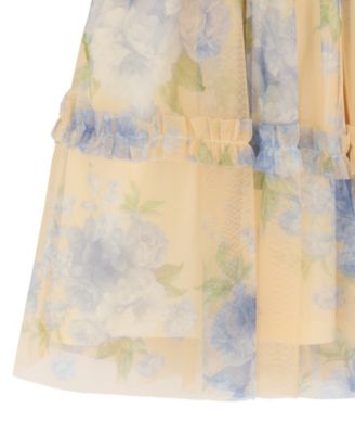 Girls' 4T-6X Floral Mesh Flutter-Sleeve Dress
