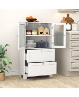 Freestanding Bathroom Storage Cabinet with 2 Drawers and 2 Frosted Glass Doors