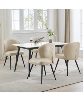 Set of 4 PU Leather Upholstered Accent Dining Chairs, Curved Backrest with Sturdy Steel Legs