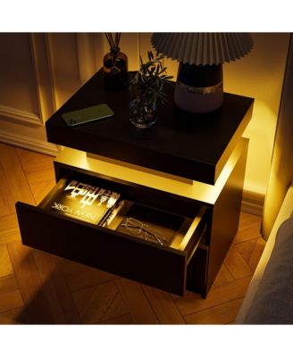 LED Nightstand with 2 Drawers, Bedside Table Cabinet with Adjustable Color Lighting, Modern End Side Table for Bedroom, Living Room