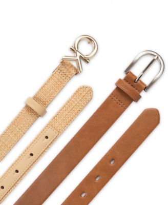 Women's Two Pack Belt Set - Skinny Monogram Buckle Belt and Harness Buckle Belt Set