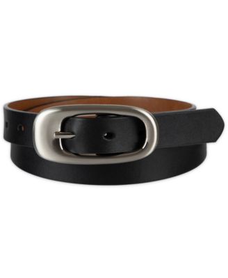 Reversible Leather Puffed Oval Center-Bar Buckle Belt