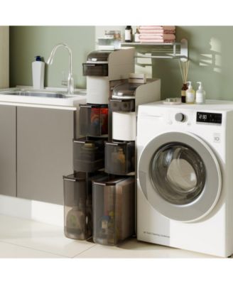 Narrow 6-Tier Bathroom Cabinet with Drawers and Built-In Tissue Box