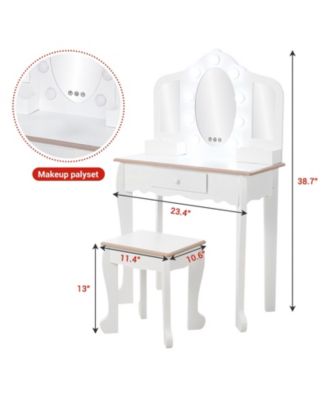 White Kids Makeup Vanity Set, Girls  Perfect Gift Pretend Dress-Up Playset with Stool
