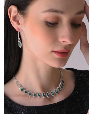Silver Plated Designer Stone Necklace And Earring Set