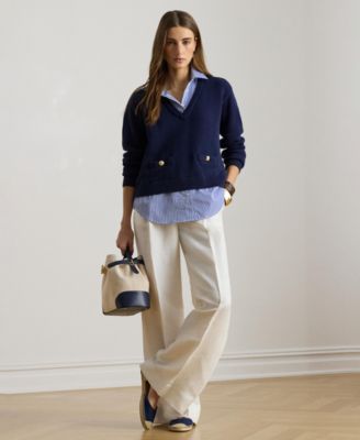 Women's Layered Button-Trim Spread Collar Sweater