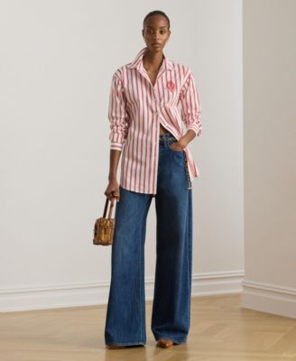 Women's Relaxed Fit Striped Collared Shirt