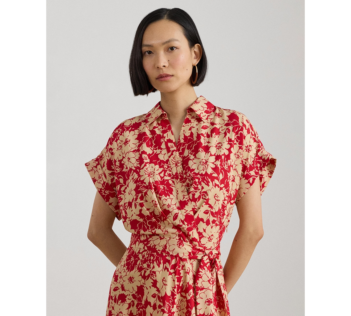 Lauren Ralph Lauren Women's Floral Belted Spread Collar Dress