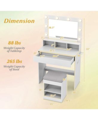 31.5" Vanity Desk with Lighted Mirror, 3 Lighting Modes, and Storage Shelves