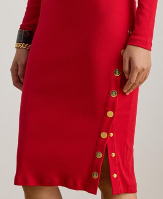 Women's Button-Trim Ribbed Round Neck Dress