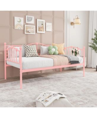 Twin Daybed Frame, Metal Platform Sofa Bed with Headboard, Steel Slats, 12” Storage