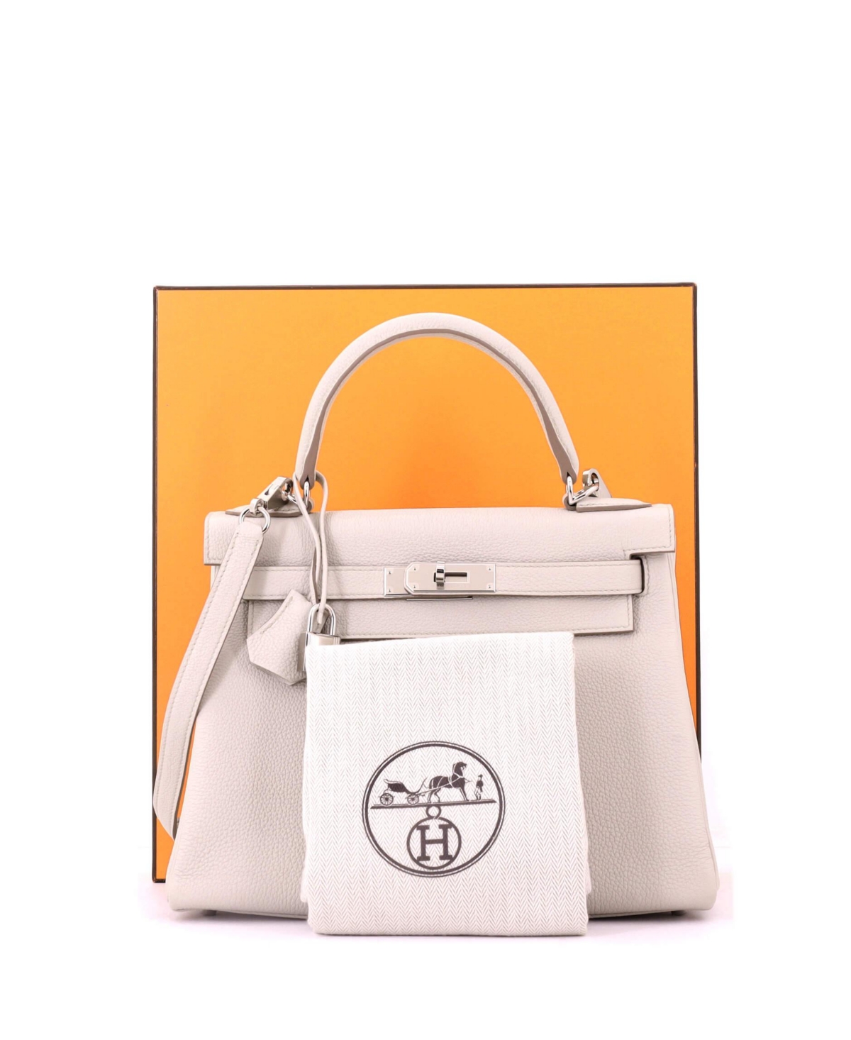 Pre-Owned HERMES Kelly 28 Handbag Light Togo with Palladium Hardware