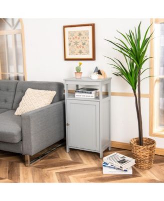 Wood Bathroom Floor Storage Cabinet with Multi-Function Organizer Rack