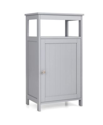 Wood Bathroom Floor Storage Cabinet with Multi-Function Organizer Rack