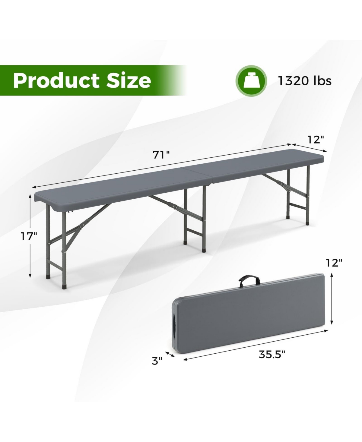 Mecale 6 ft Plastic Folding Bench with Carry Handle and Lock, Portable Seating