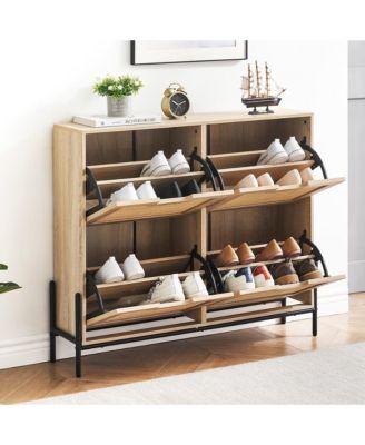 Shoe Cabinet Shoe Cabinet with 4 Rattan Flaps Shoe Cabinet Shoe Rack Narrow with 8 Shelves Metal Legs