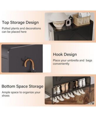 Shoe Cabinet with 2 Flip Drawers, Large Capacity Entryway Shoe Storage, Narrow Shoe Cabinet with Metal Legs