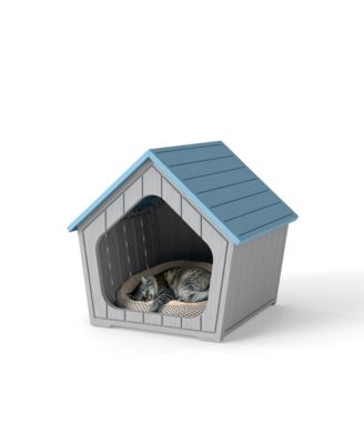Durable MDF Structure Foldable Indoor Cat House Blue with Scratch Pad for Multi-Cats