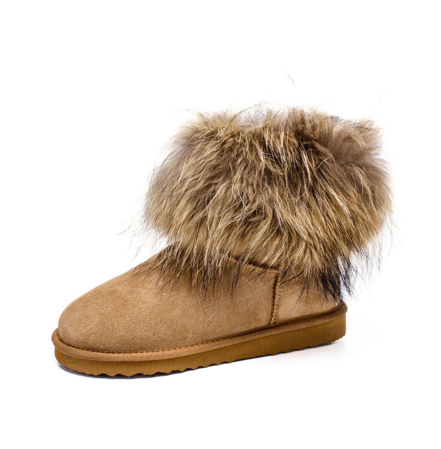 Женские ботинки PAZSTOR Shearling and Raccoon Hair Boots CY2469, цвет: Каштановый — фото 4
