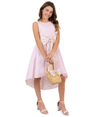 Girls' 7-16 Poplin High-Low Dress & Bag