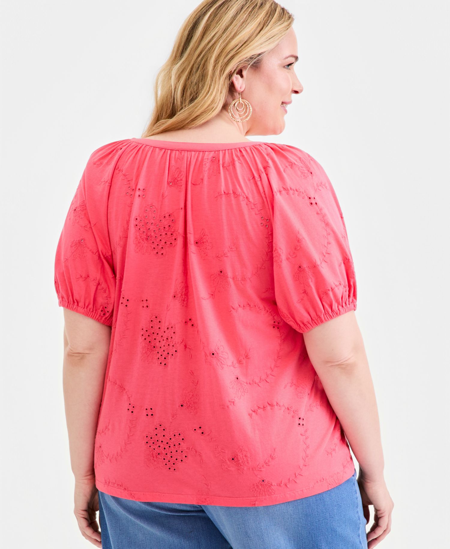 Plus Size Short-Sleeve Eyelet Top