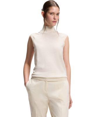 BOSS by Women's Merino Wool Sleeveless Mock Neck Top