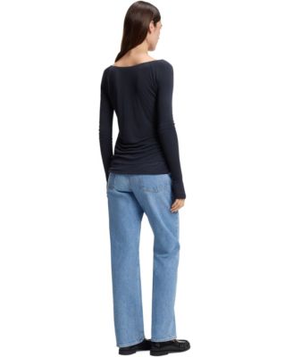 BOSS by Women's Sheer Jersey Double-Layered Jersey Top