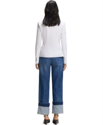 BOSS by Women's Cotton-Blend Poplin Slim-Fit Blouse