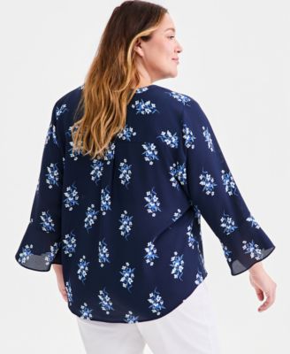 Plus Size Printed Pintucked Top
