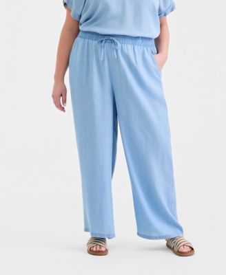 Plus Size Chambray Wide-Leg Pants