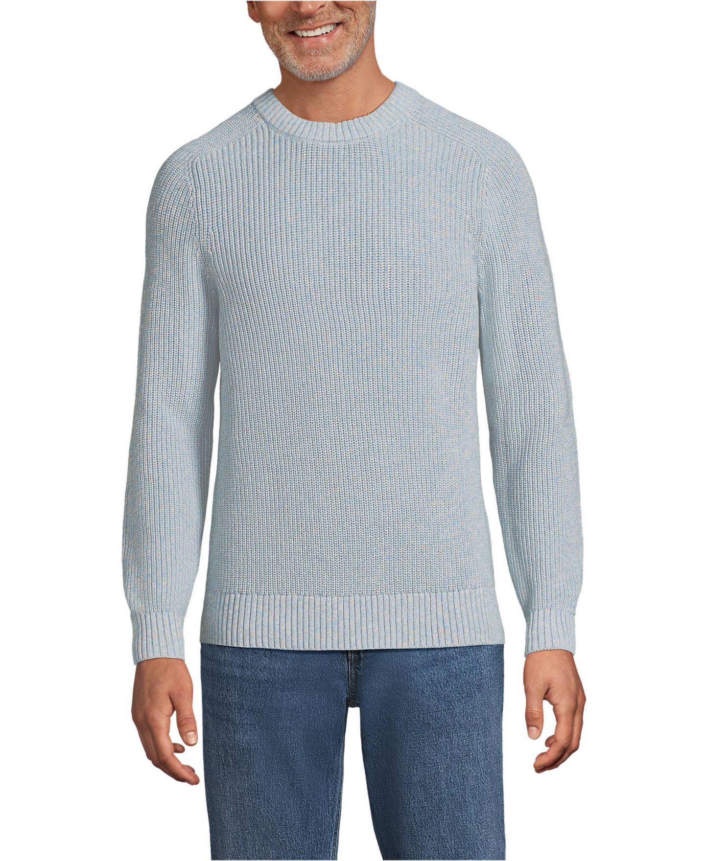 Мужской свитер Lands' End Long Sleeve Drifter Marl Crewneck, цвет: Синий меланжевый — фото 1