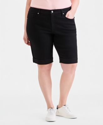Plus Size Mid-Rise Roll-Cuff Bermuda Shorts