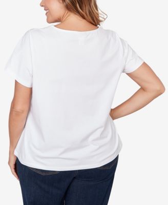 Plus Size Solid Short Sleeve Beaded Neck Top