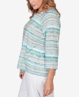 Plus Size Printed Slub 3/4 Sleeve Blouson Top